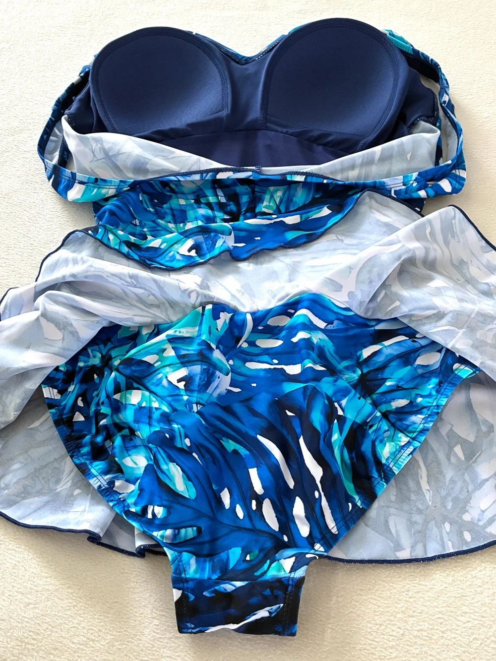 Ceeb Swim Dress 14 Blue Tropical One Piece Swimsuit Ruched Tummy Control Coastal - Picture 8 of 14